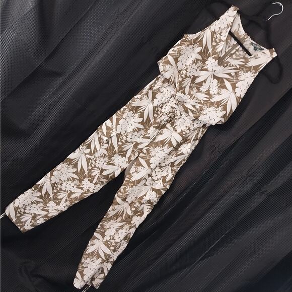 LAUREN BY RALPH LAUREN! TAUPE/BEIGE & CREAM FLORAL TIE WAIST ONESIE! SZ 4 - Picture 11 of 11